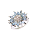 Aqua Marquise CZ Sunflower Ring