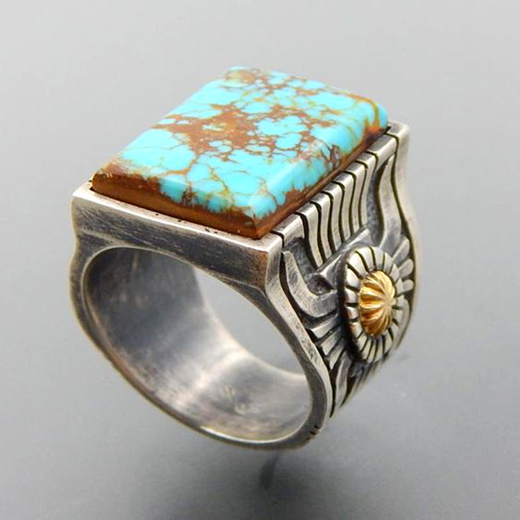 Turquoise-Look Square Sun Signet Ring