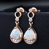 White Opal-Look Teardrop Rose-Tone Earrings