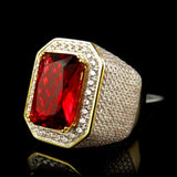 Sapphire-Blue Emerald-Cut Pave Signet Ring