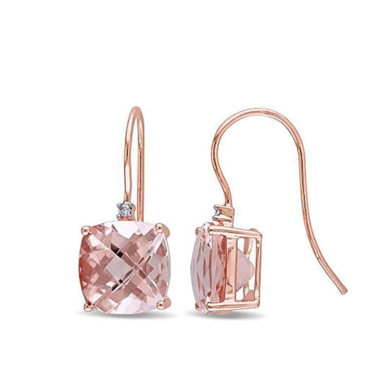 Pink Cushion CZ Rose-Tone Drop Earrings