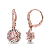 Pink Round CZ Double Halo Drop Earrings