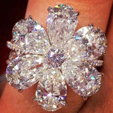 Pear CZ Flower Cluster Cocktail Ring