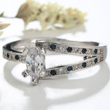 Marquise CZ Blue-Accent Split Band Ring