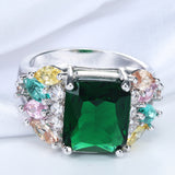 Emerald-Green Square CZ Multicolor Cluster Ring