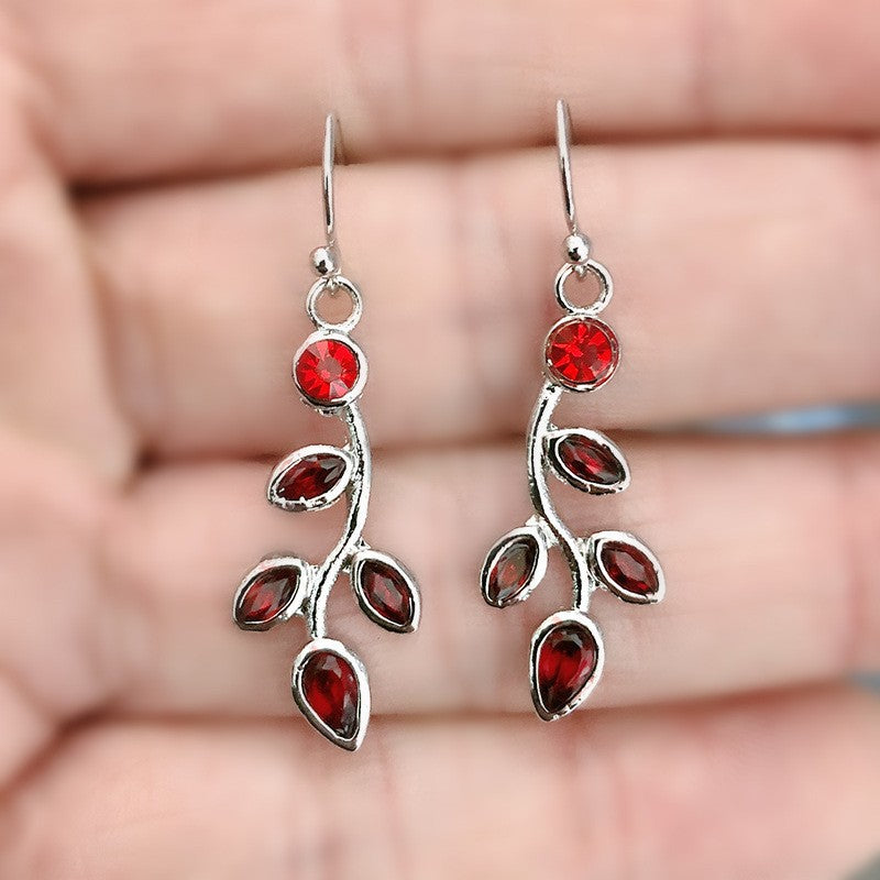 Ruby-Red Marquise CZ Vine Drop Earrings