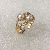 Gold Laurel Twin Pearl-Look Bypass Ring