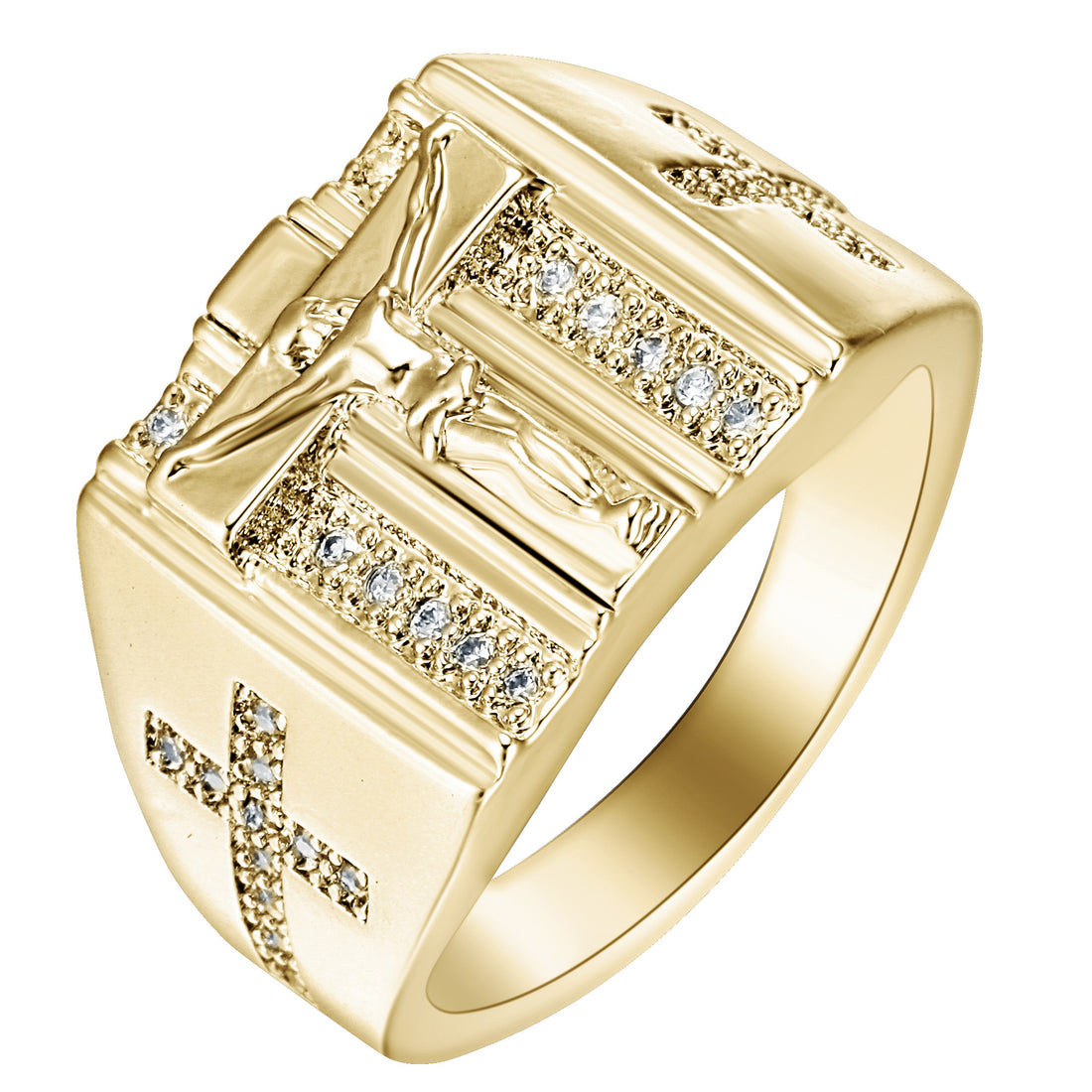 Crucifix and Cross CZ Men's Signet Ring