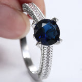 Sapphire-Blue Round CZ Pavé Solitaire Ring