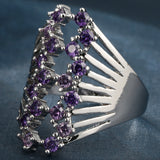 Purple CZ Openwork Lattice Wide Ring