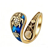 Sea Turtle Blue Enamel Open Wrap Ring