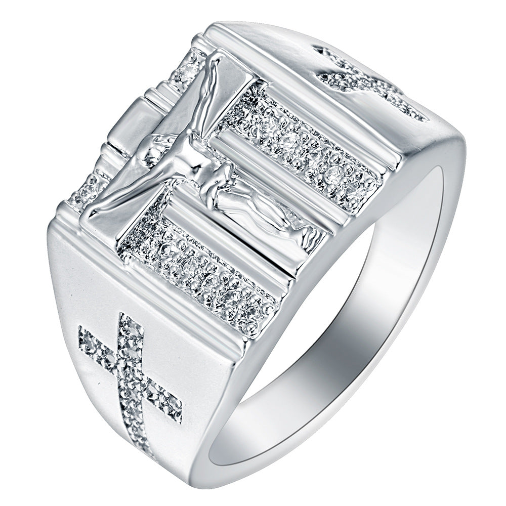Pave CZ Crucifix Cross Signet Ring