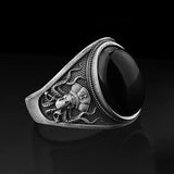 Black Onyx-Look Oval Engraved Signet Ring