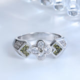 Clear CZ Flower Olive Square Accent Ring