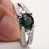 Teal Round CZ Split-Shank Pavé Ring