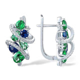 Green Blue CZ Swirl Cluster Hoop Earrings