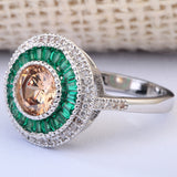 Champagne CZ Emerald-Green Baguette Halo Ring