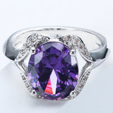 Purple Oval CZ Swirl Shoulder Ring