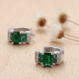 Emerald-Green Princess CZ Three-Stone Huggie Earrings
