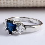 Sapphire-Blue Heart CZ Trillion Sides Ring