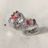 Rainbow Baguette CZ Small Huggie Earrings
