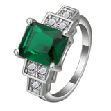 Emerald-Green Emerald-Cut CZ Art Deco Ring