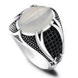 Moonstone-Look Oval Black Pave Signet Ring