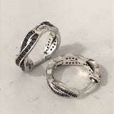 Black CZ Twisted Crossover Hoop Earrings