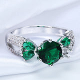 Emerald-Green Round CZ Pear Leaf Ring