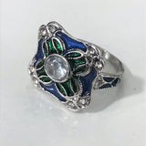 Art Deco Square Green Blue CZ Halo Ring