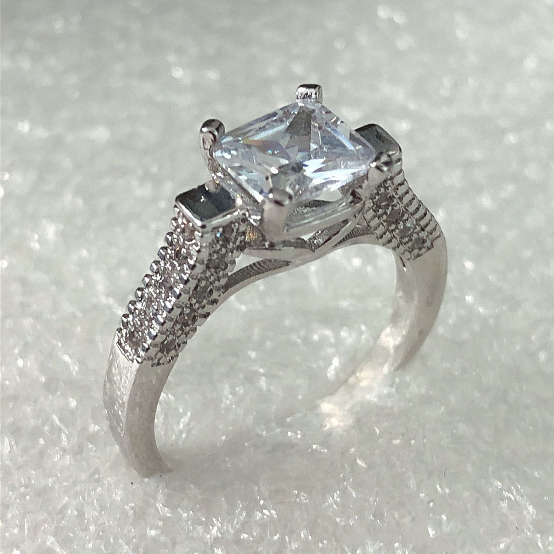 Princess-Cut CZ Baguette Side Solitaire Ring