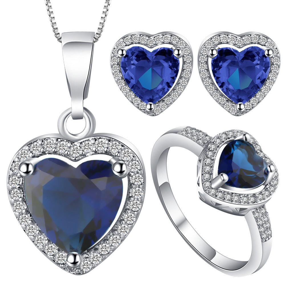 Sapphire-Blue Heart Halo Jewelry Set
