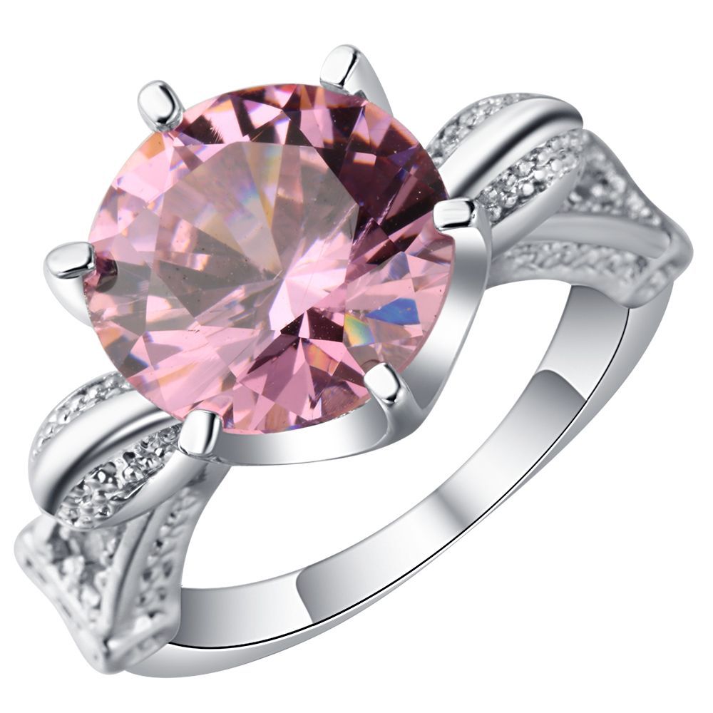Pink Round CZ Twisted Shank Solitaire Ring