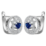 Sapphire-Blue Heart CZ Oval Halo Leverback Earrings
