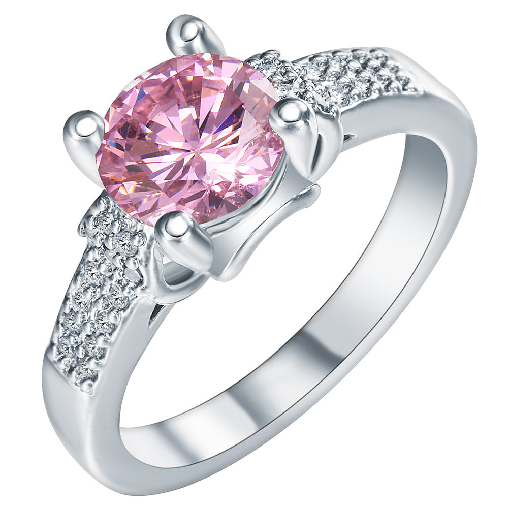 Pink Round CZ Pavé Shoulder Ring
