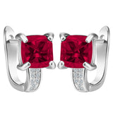Ruby-Red Cushion CZ Solitaire Leverback Earrings