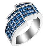 Sapphire-Blue Square CZ Layered Wide Ring