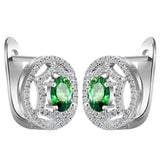 Green Oval CZ Orbit Halo Leverback Earrings