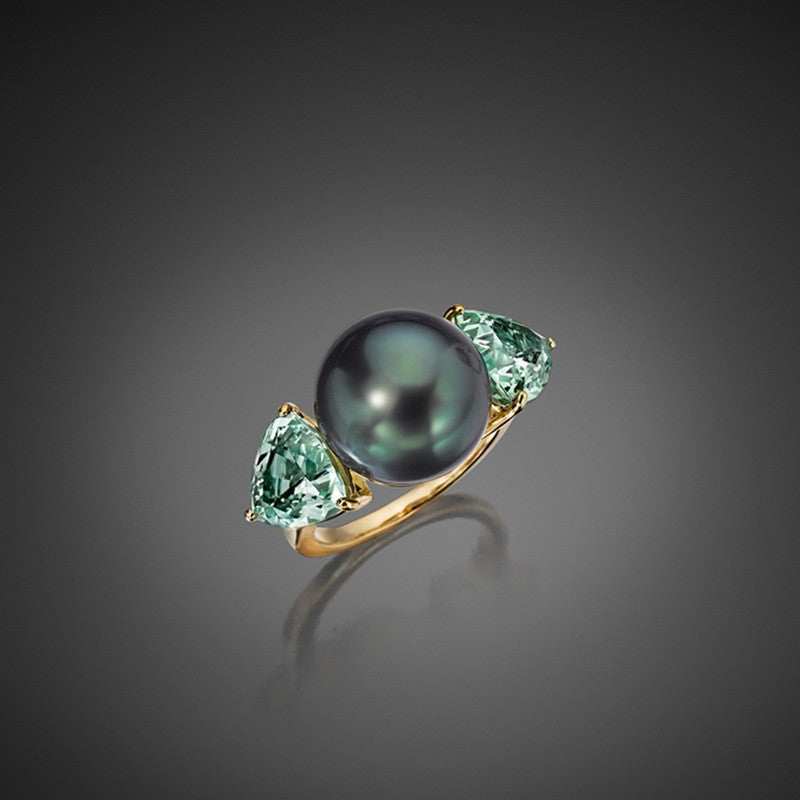 Pearl-Look Green CZ Toi-et-Moi Open Ring