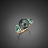 Pearl-Look Green CZ Toi-et-Moi Open Ring