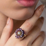 Purple Enamel Daisy Flower Ring