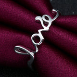 Silver Love Script Word Ring