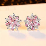 Pink CZ Cherry Blossom Necklace and Earrings Set