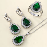 Emerald-Green Pear CZ Halo Jewelry Set