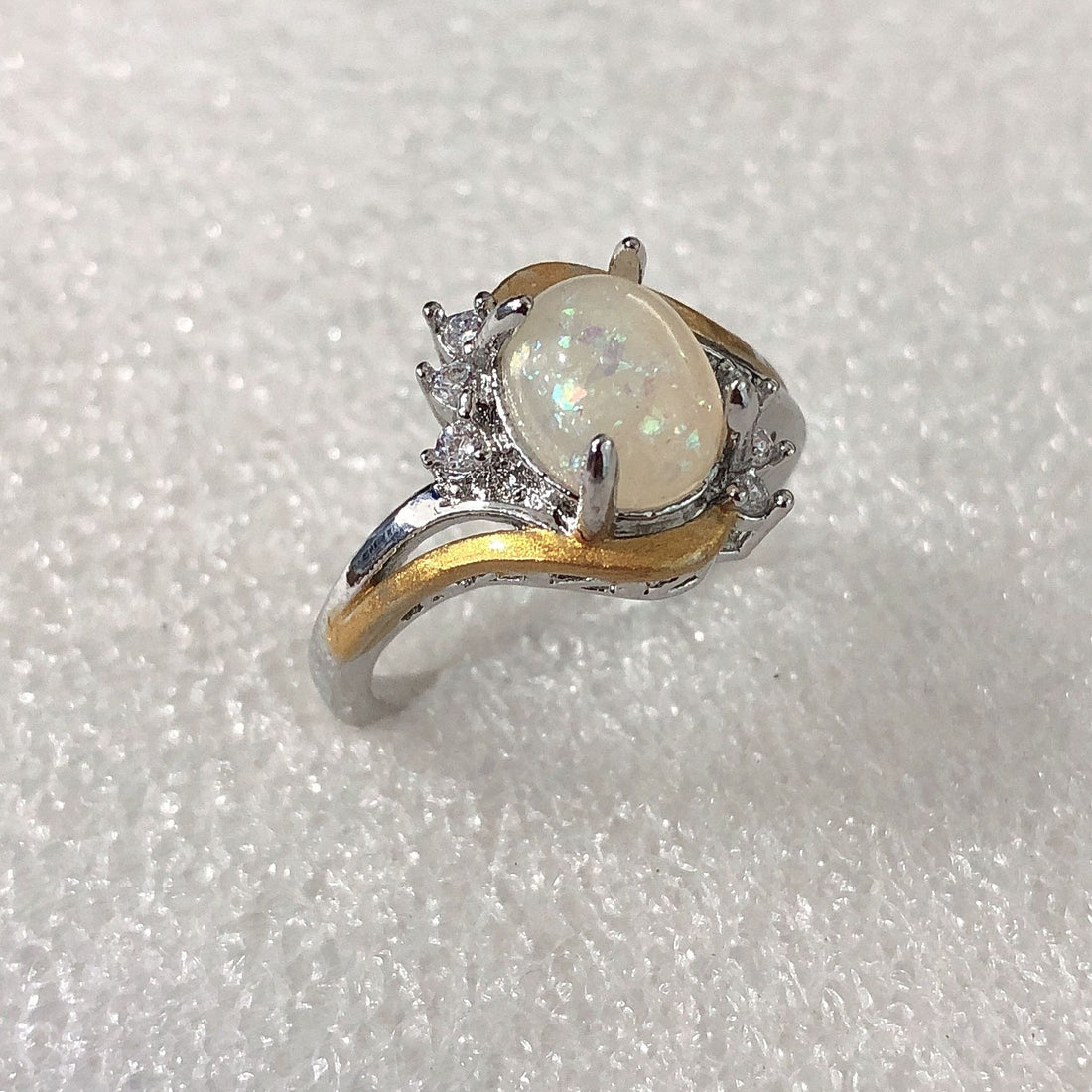 Opal-Look Oval Two-Tone Wave Ring