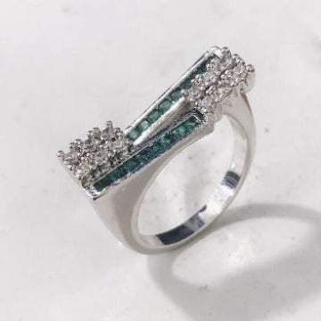 Teal Baguette CZ Step Bar Ring