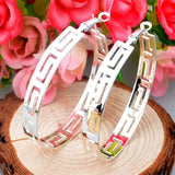 Silver Greek Key Cutout Large Hoop Earrings