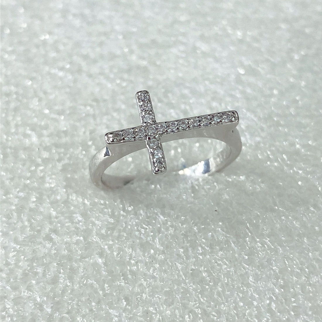 Sideways Pavé CZ Cross Ring