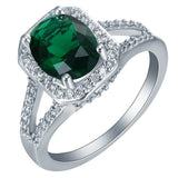 Emerald-Green Cushion CZ Halo Split-Shank Ring