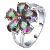 Rainbow CZ Flower Drop Jewelry Set
